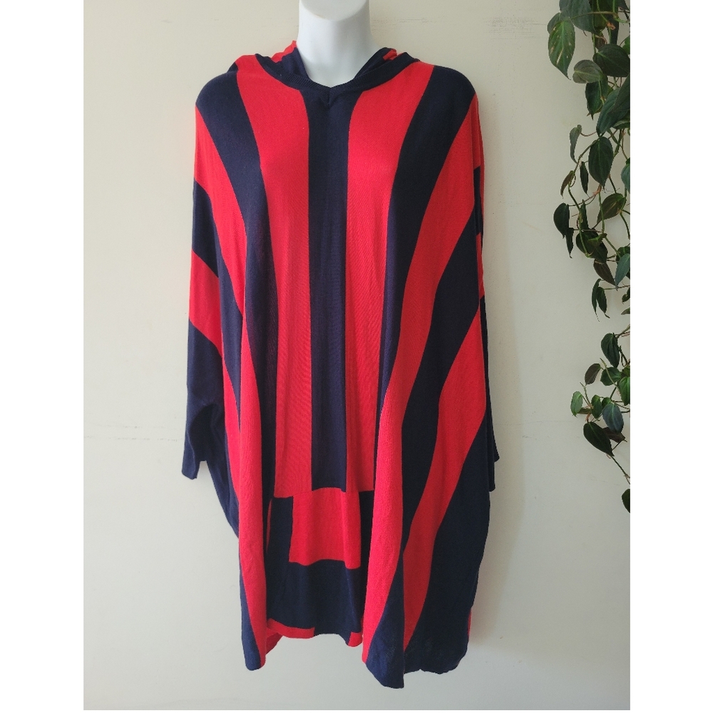 Adrienne Vittadini Hooded Striped Red and Black Women's Sweater Sz.S